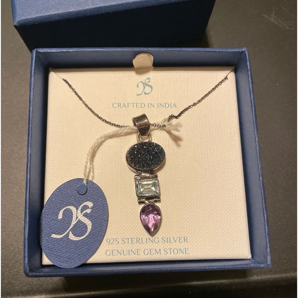 Crafted In India 925 Sterling Silver necklace with Genuine Gem Stones
